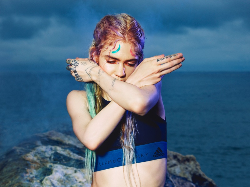 Grimes strikes a pose for adidas by Stella McCartney fall-winter 2019 campaign