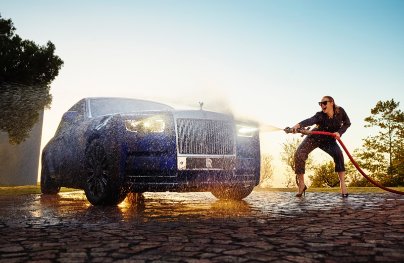 Actress Gwendoline Christie poses with Rolls-Royce Phantom