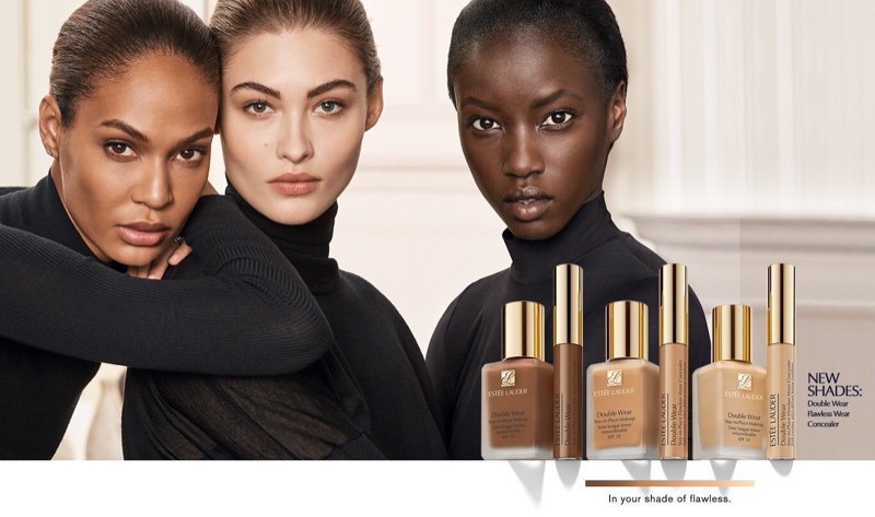 Joan Smalls, Grace Elizabeth and Anok Yai appear in Estee Lauder Double Wear foundation campaign