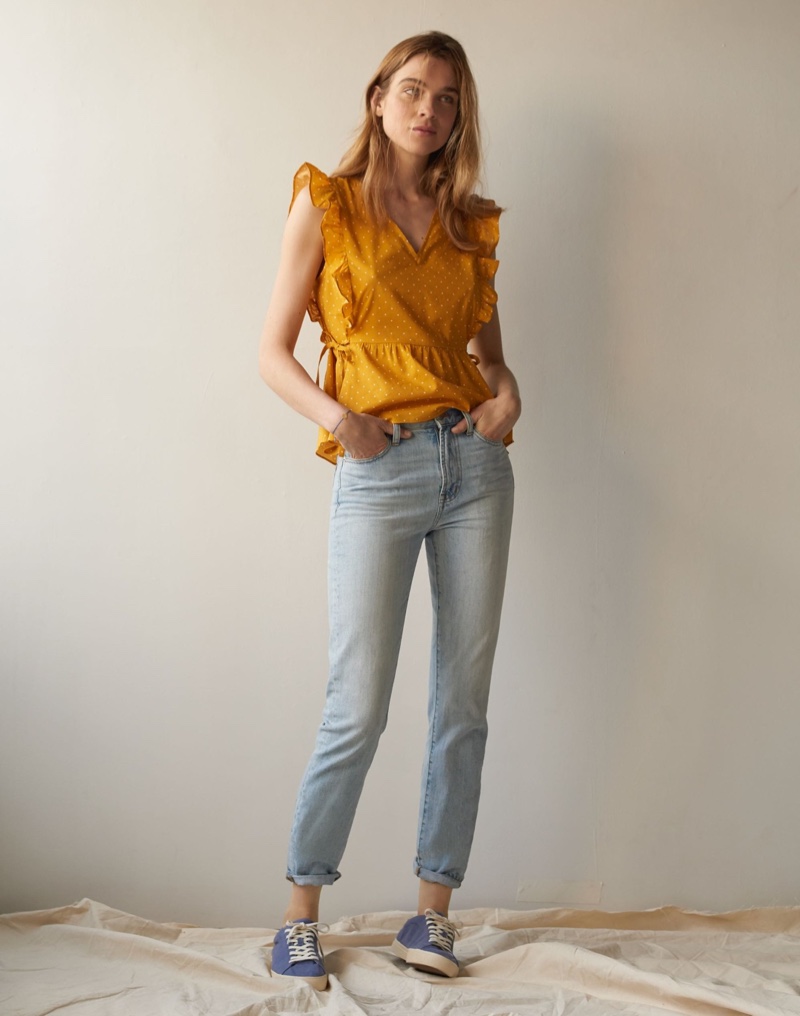 Madewell Side-Tie Ruffle Peplum Top in Polka Dot $78 and The Perfect Vintage Jean in Fitzgerald Wash $98