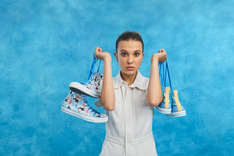 Actress Millie Bobby Brown poses with Converse sneaker collaboration