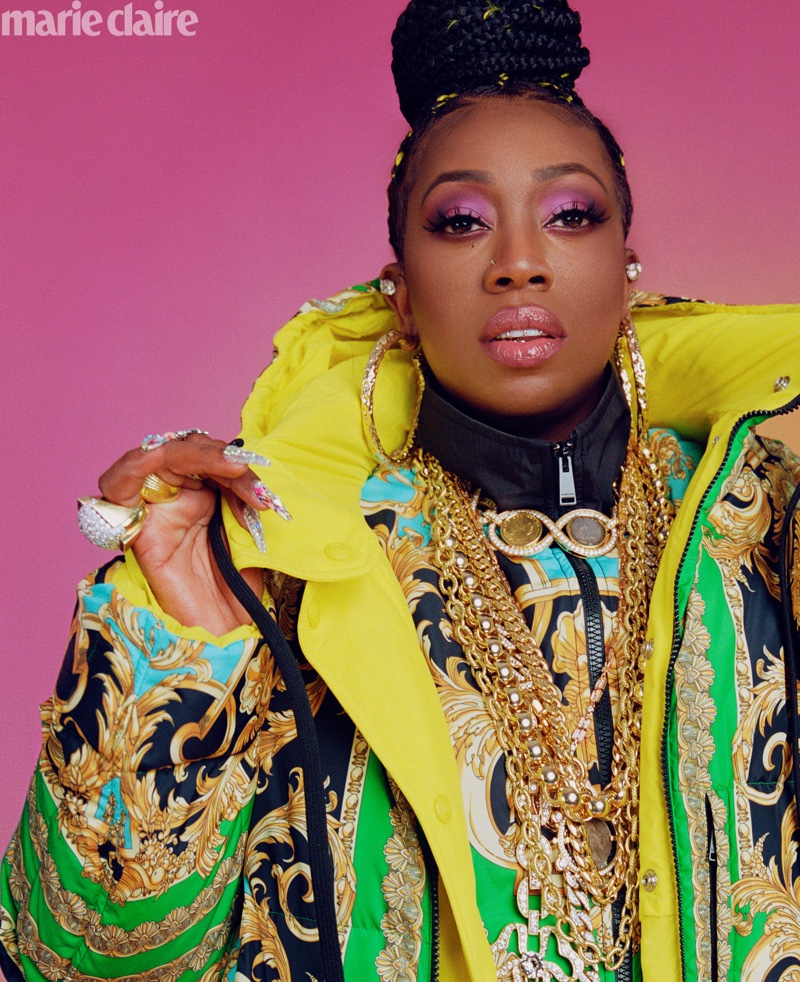 Missy Elliott wears Versace puffer coat and jacket