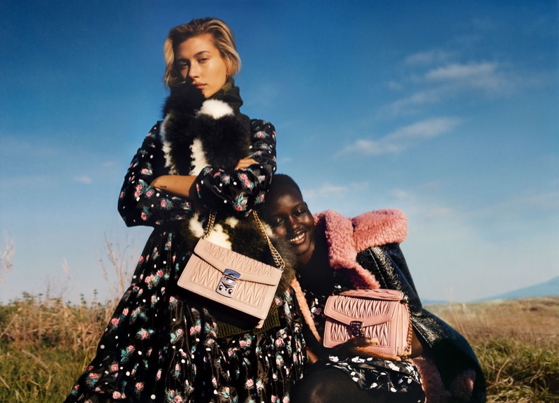 Hailey Baldwin and Adut Akech star in Miu Miu fall-winter 2019 campaign