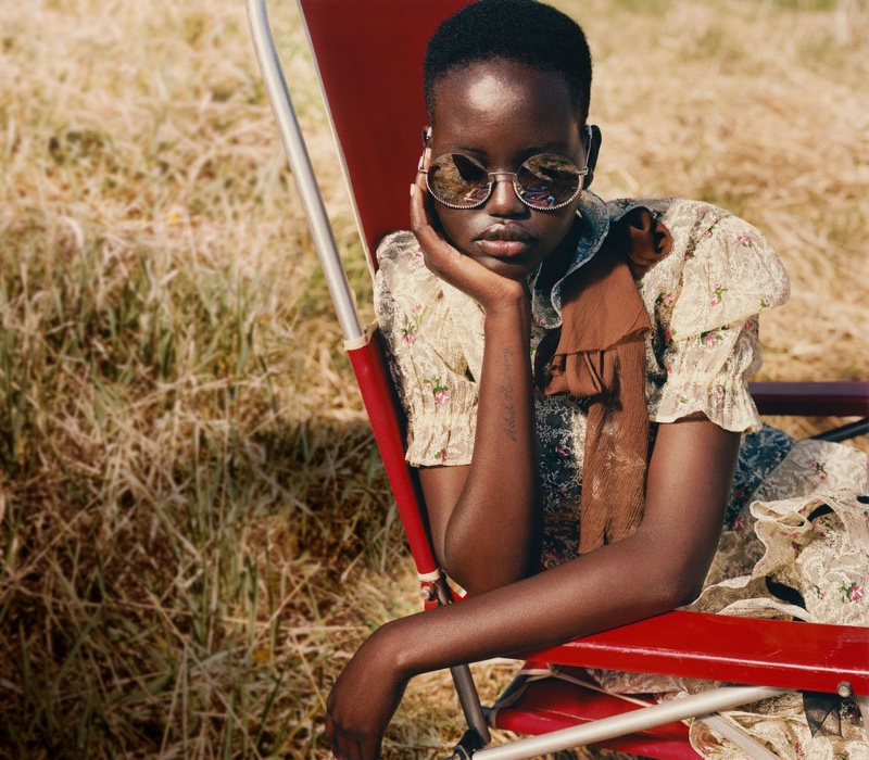 Model Adut Akech poses for Miu Miu fall-winter 2019 campaign