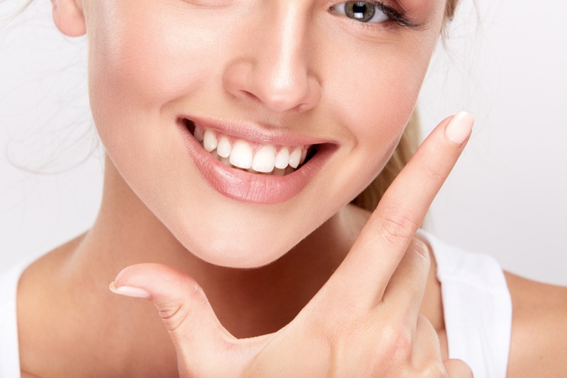 Model Closeup Smiling White Teeth Natural Beauty