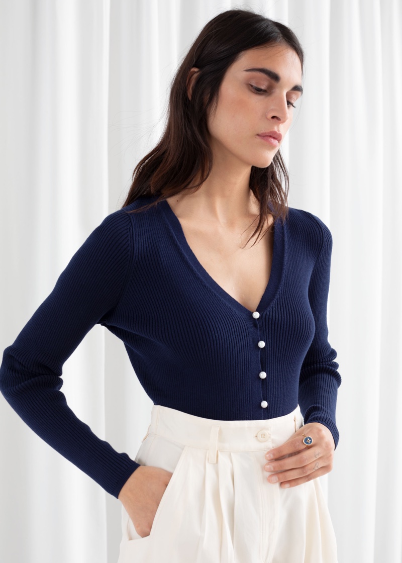 & Other Stories Cotton Blend Ribbed Cardigan $69