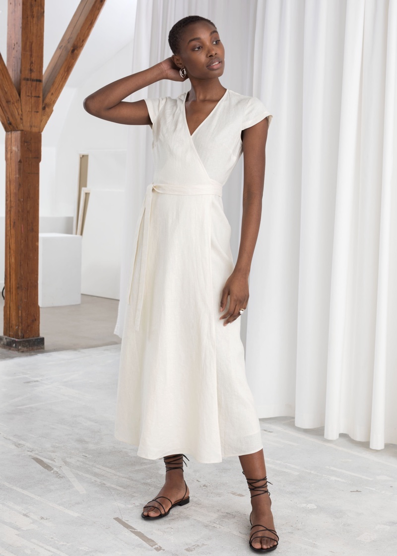 & Other Stories Linen Midi Wrap Dress $129