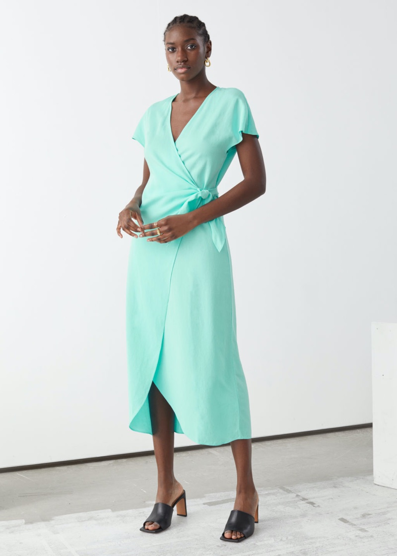 & Other Stories Lyocell Blend Wrap Midi Dress in Turquoise $119