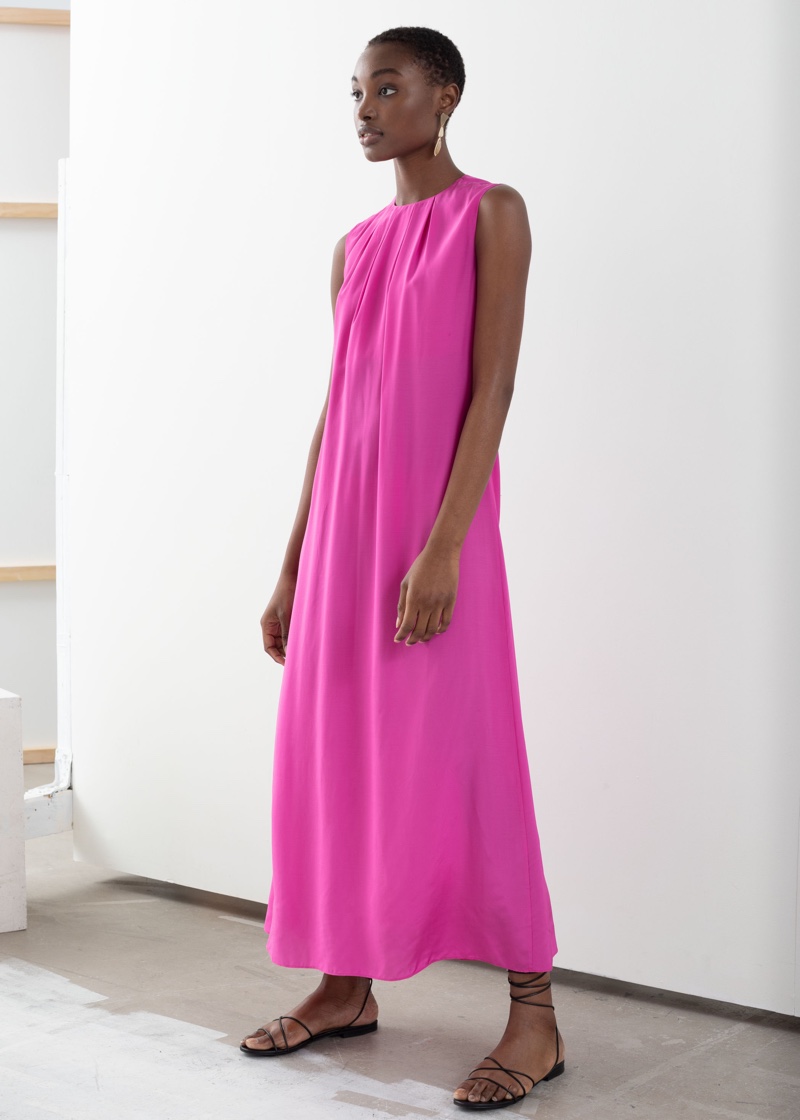 & Other Stories Open Tie Back Midi Dress in Pink $119