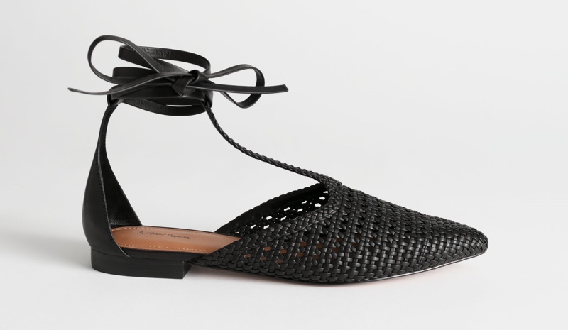 & Other Stories Pointed Woven Leather Lace Up Flats $129