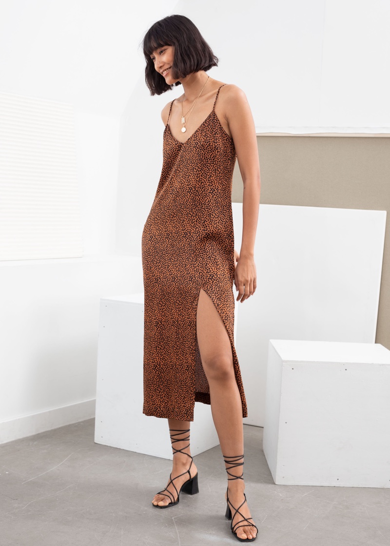 & Other Stories Printed Midi Slip Dress in Rust Dot $99