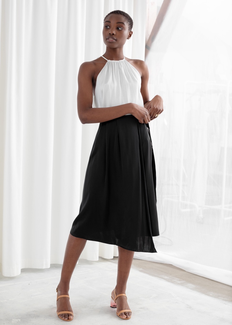 & Other Stories Satin Tie Midi Wrap Skirt $79