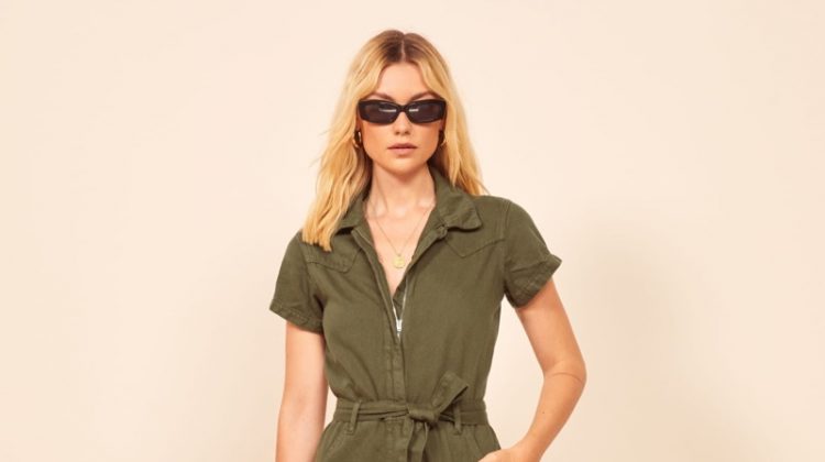 Reformation Kenny Boiler Jumpsuit in Army $178