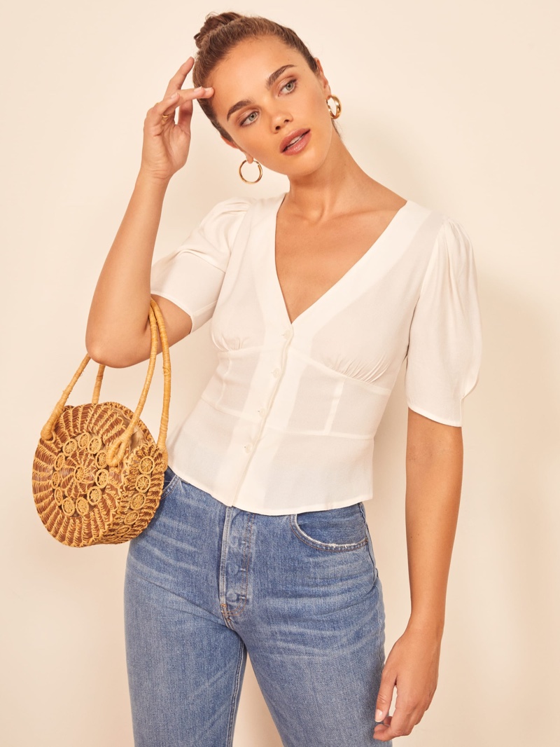 Reformation Madeline Top in Ivory $128