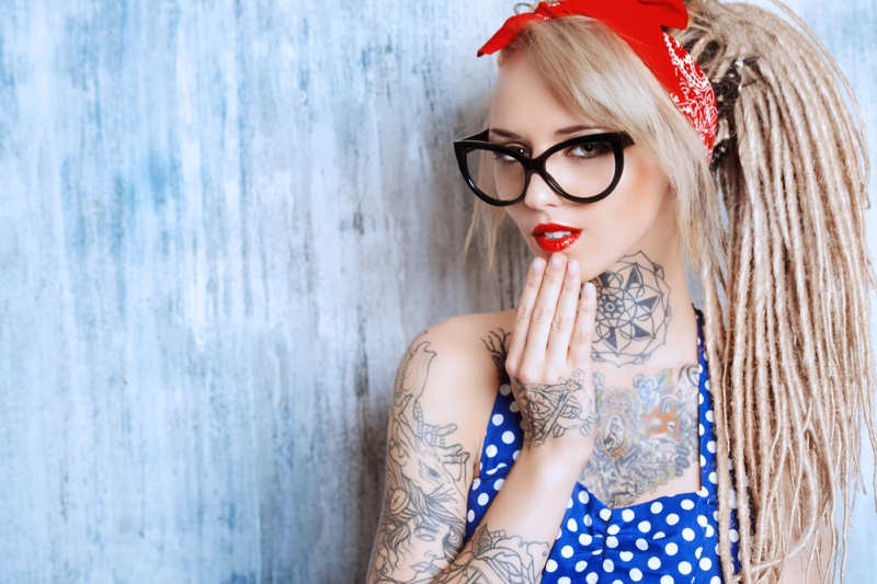 Retro Pinup Model Dreadlocks Tattoo Blonde