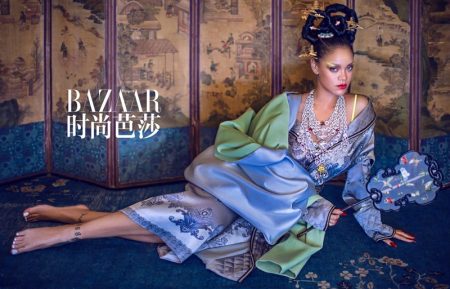 Rihanna Is A Vision for The Pages of Harper's Bazaar China Wearing rich jewel tones, Rihanna enchants in a traditional inspired look