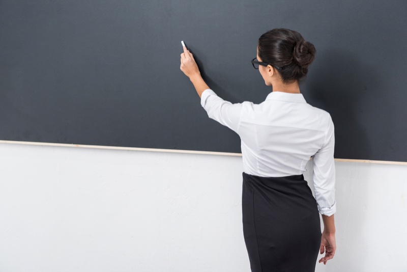 Teacher Chalkboard Black Skirt White Shirt
