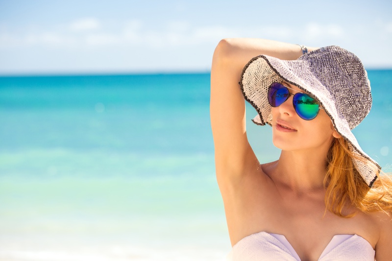 Woman Tropical Beach Hat Sunglasses