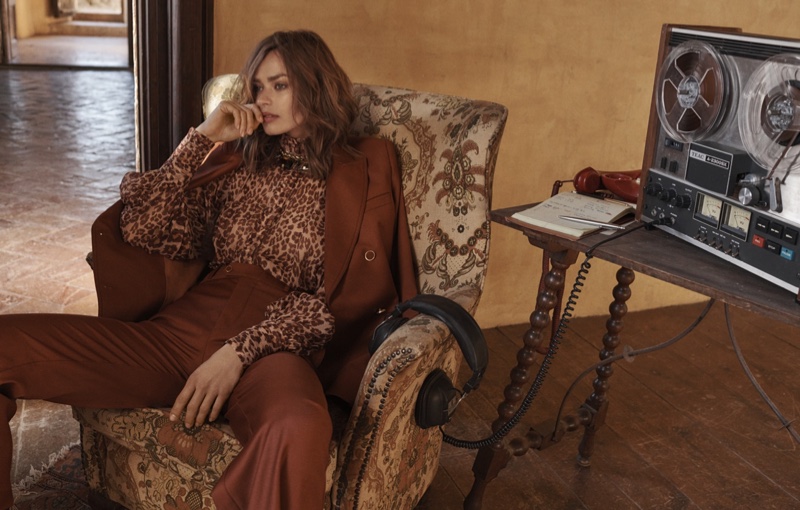 Model Birgit Kos suits up in Zimmermann fall 2019 campaign