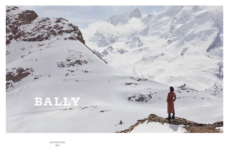 Snow covered Swiss mountains stand out in Bally's fall-winter 2019 campaign