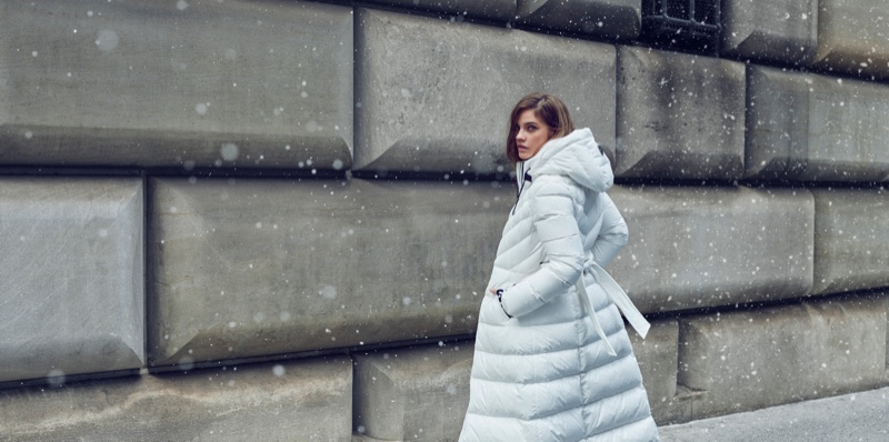 Model Barbara Palvin wears white coat in Mackage fall-winter 2019 campaign