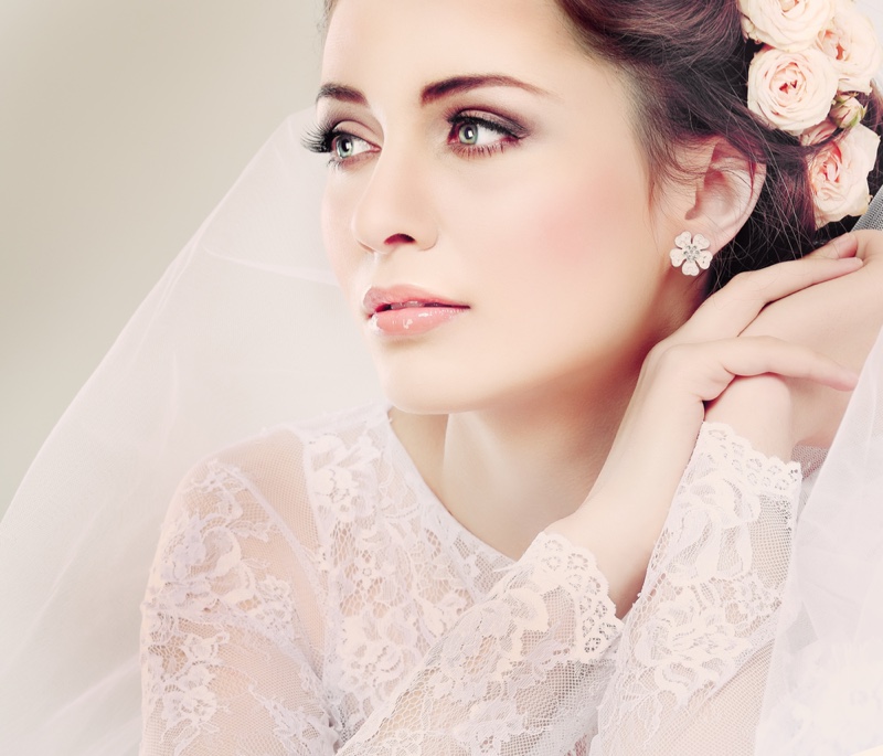 Beauty Bridal Shot Brunette Flowers