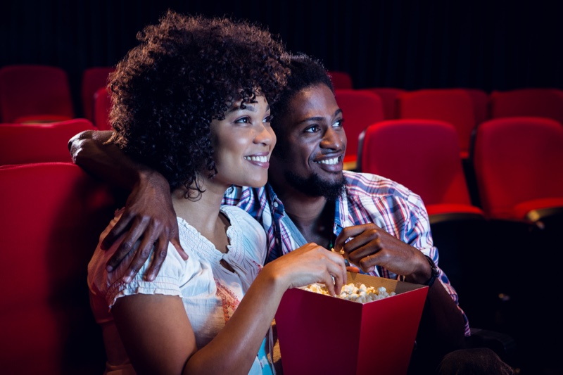 Black Couple Popcorn Movie Theater