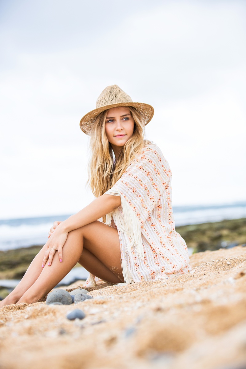 Blonde Model Beach Hat Coverup Style