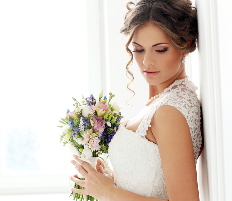 Bride Bouquet Lace White Gown