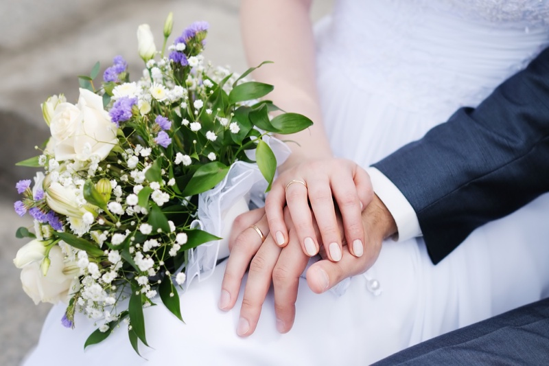 Bride Groom Wedding Rings Floral Bouquet