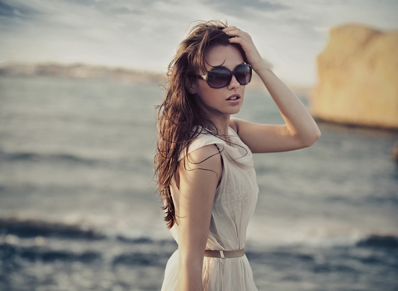 Brunette Model Beach Dress Sunglasses