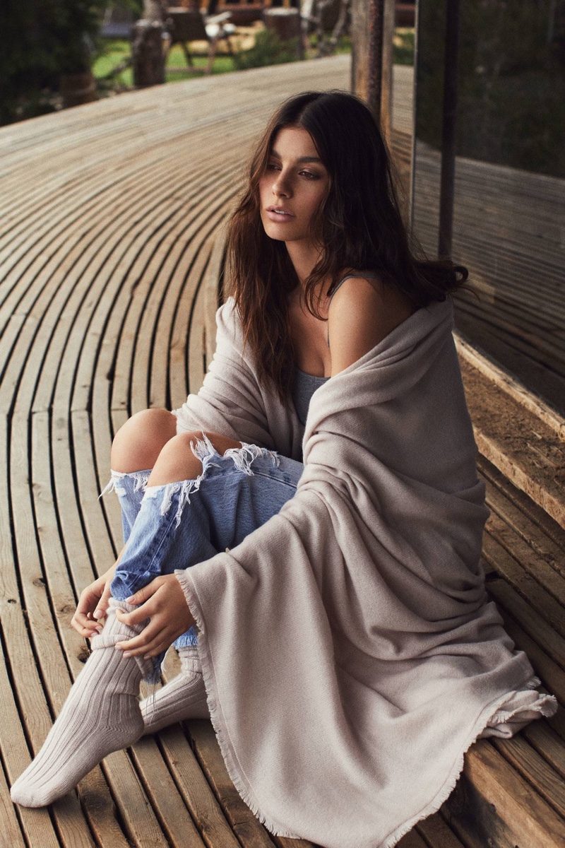 Model Camila Morrone wears Naked Cashmere wrap