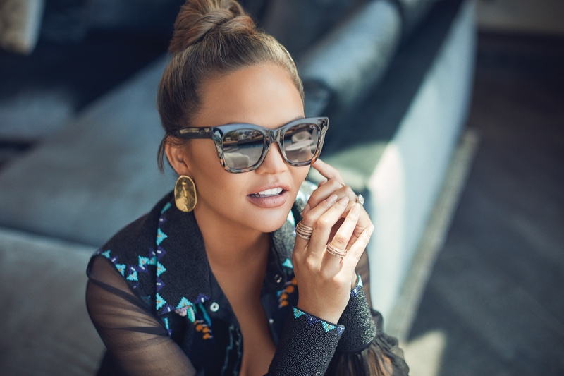 Model Chrissy Teigen wears Quay Australia Sweet Dreams sunglasses