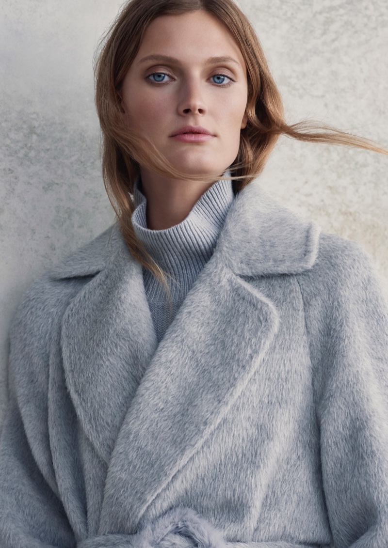 Dressed in grey, Constance Jablonski fronts Ellassay fall-winter 2019 campaign