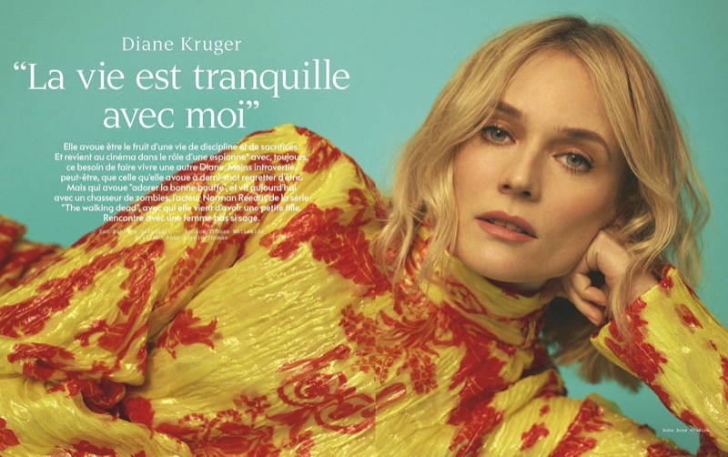 Diane Kruger poses in Acne Studios dress