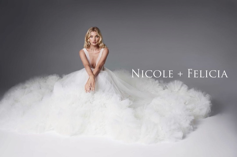 Elsa Hosk models bridal dress in Nicole + Felicia campaign