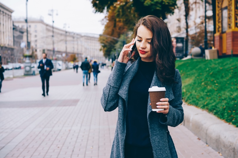 Fashionable Woman Phone Coffee