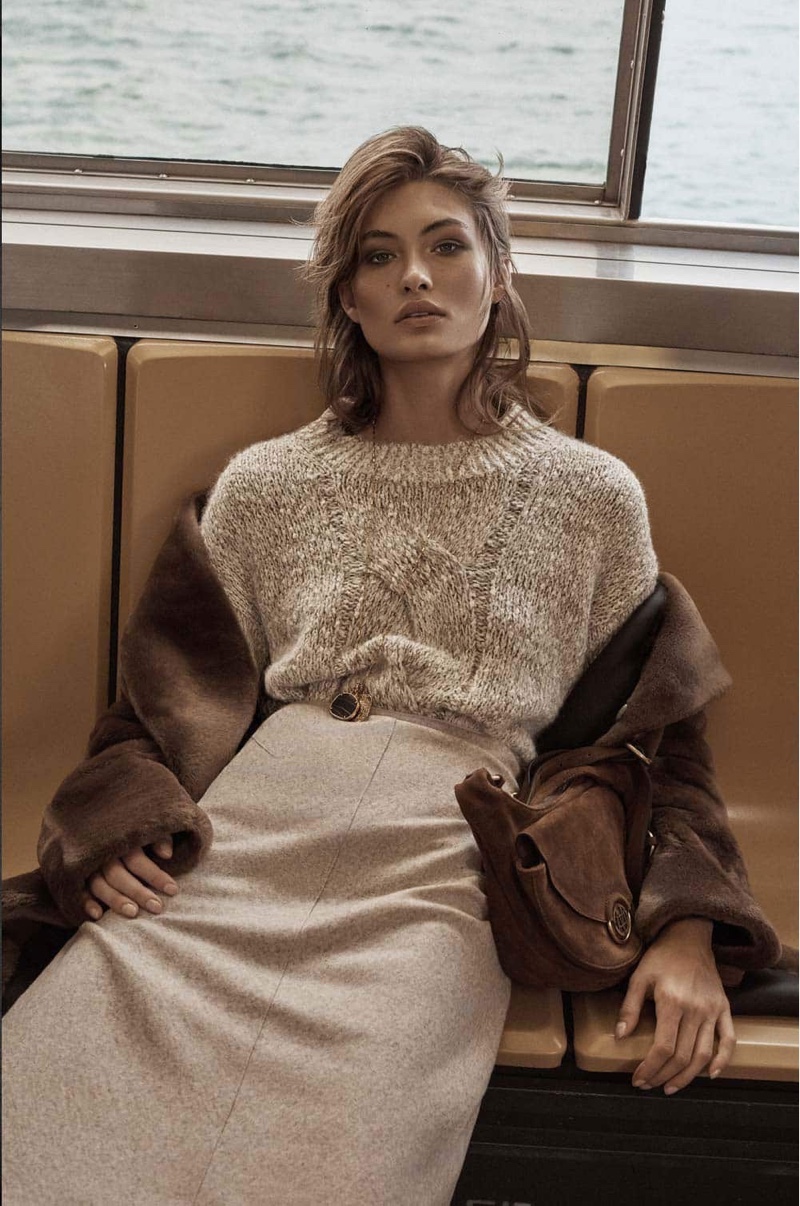 Grace Elizabeth models neutral styles from Massimo Dutti