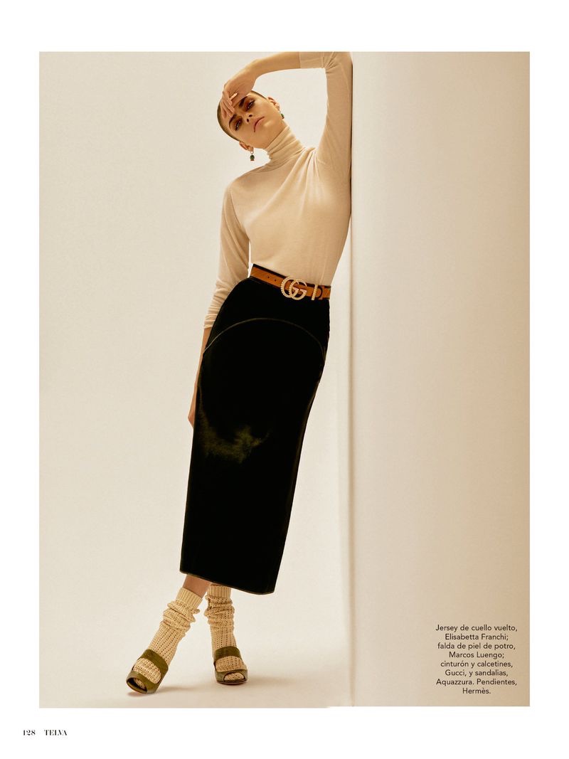 Gwen Van Meir Models Leather Styles for TELVA