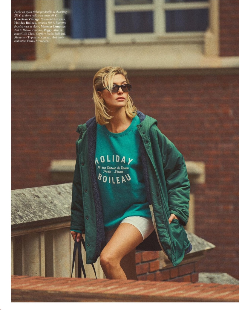 Hailey Baldwin Wears Chic Street Style for Vogue Paris