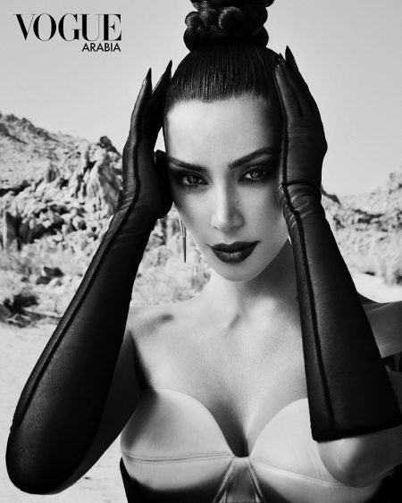 Kim Kardashian Enchants in Vintage Mugler for Vogue Arabia Ready for her closeup, Kim Kardashian poses in black and white