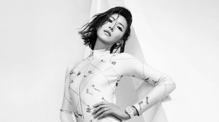 Liu Wen Wears Body Conscious Styles for Harper’s Bazaar China