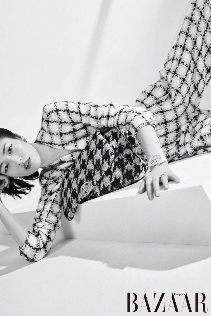 Liu Wen Wears Body Conscious Styles for Harper's Bazaar China