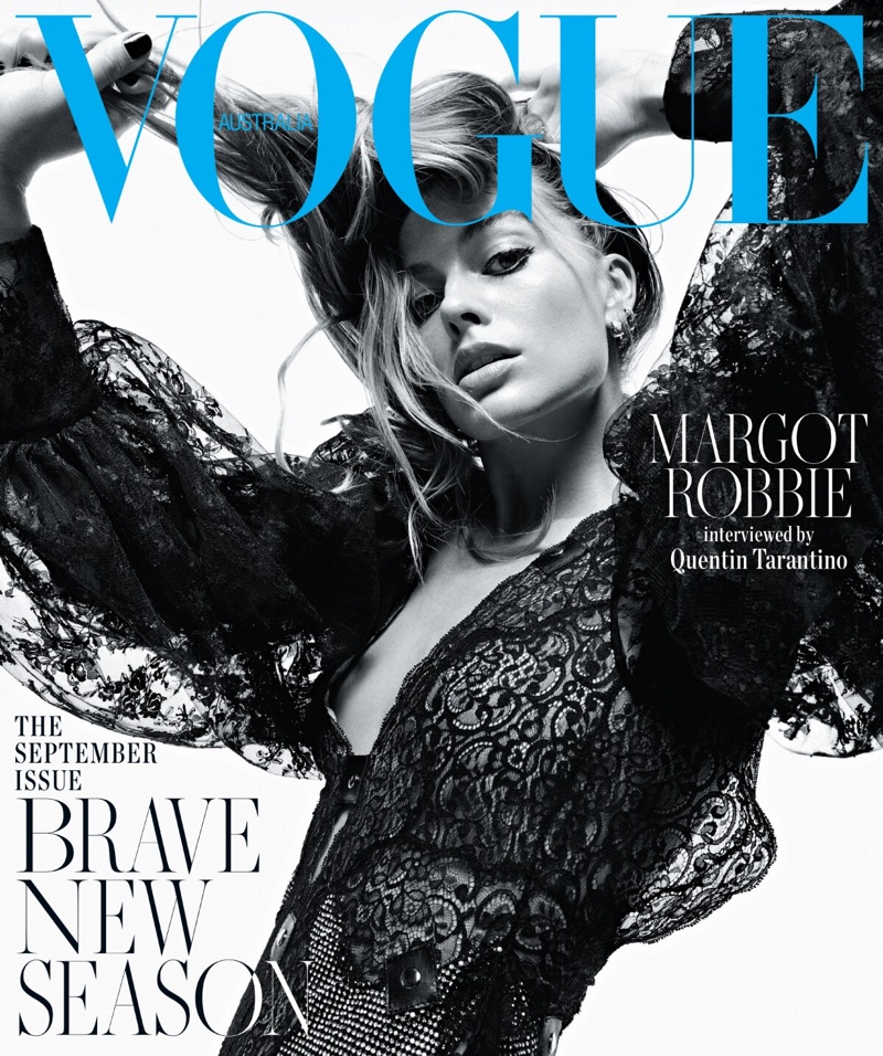Actress Margot Robbie wears Christopher Kane on Vogue Australia September 2019 Cover