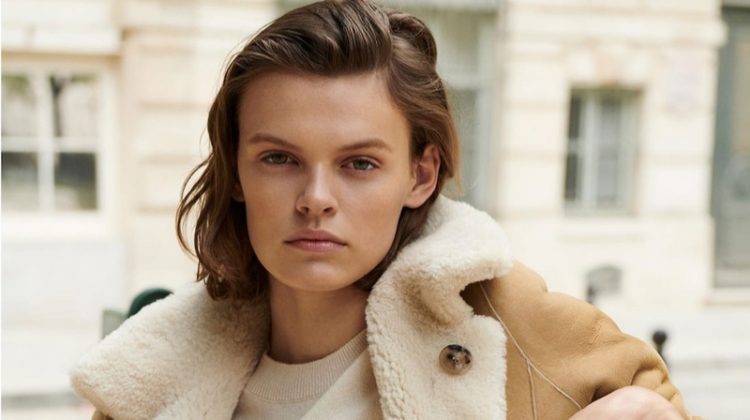 Cara Taylor wears reversible leather coat from Massimo Dutti
