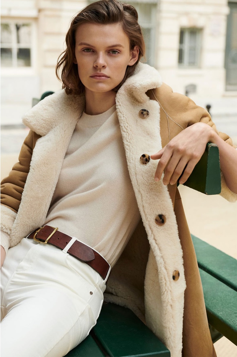 Cara Taylor wears reversible leather coat from Massimo Dutti