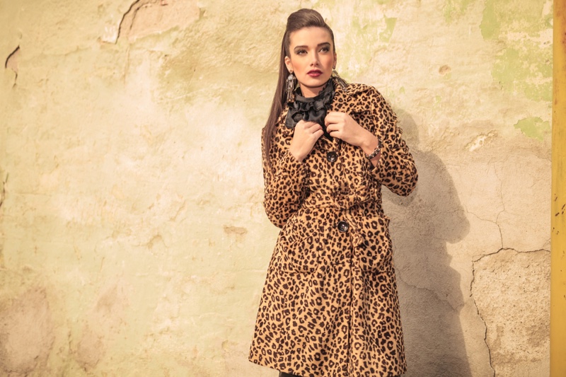 Model Ponytail Animal Print Coat