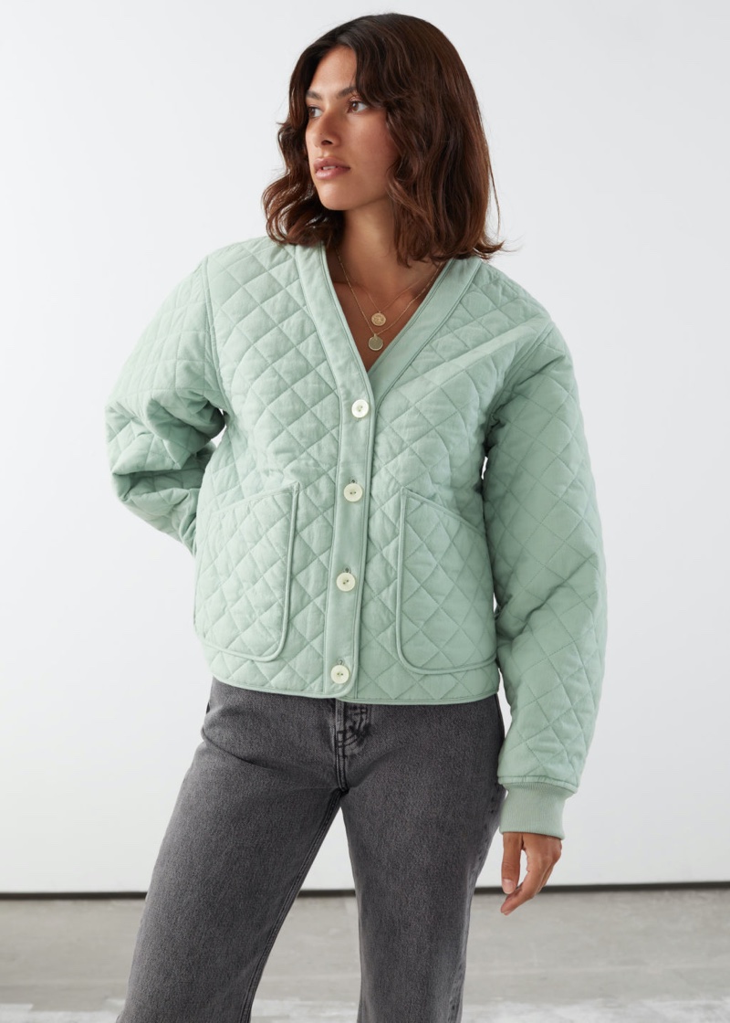 & Other Stories Boxy Quilted Jacket in Green $129