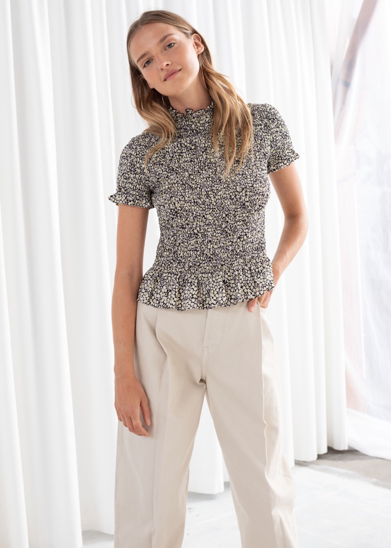 & Other Stories Fitted Smocked Ruffle Top $89