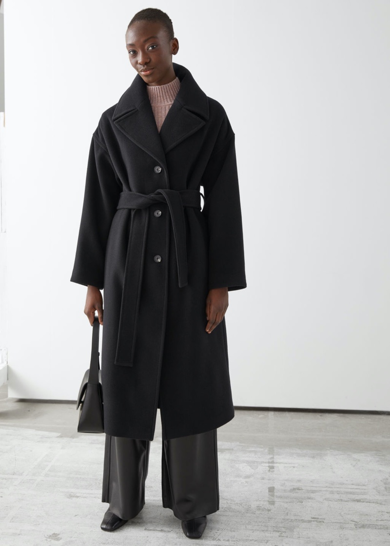 & Other Stories Oversized Belted Wool Coat in Black $279